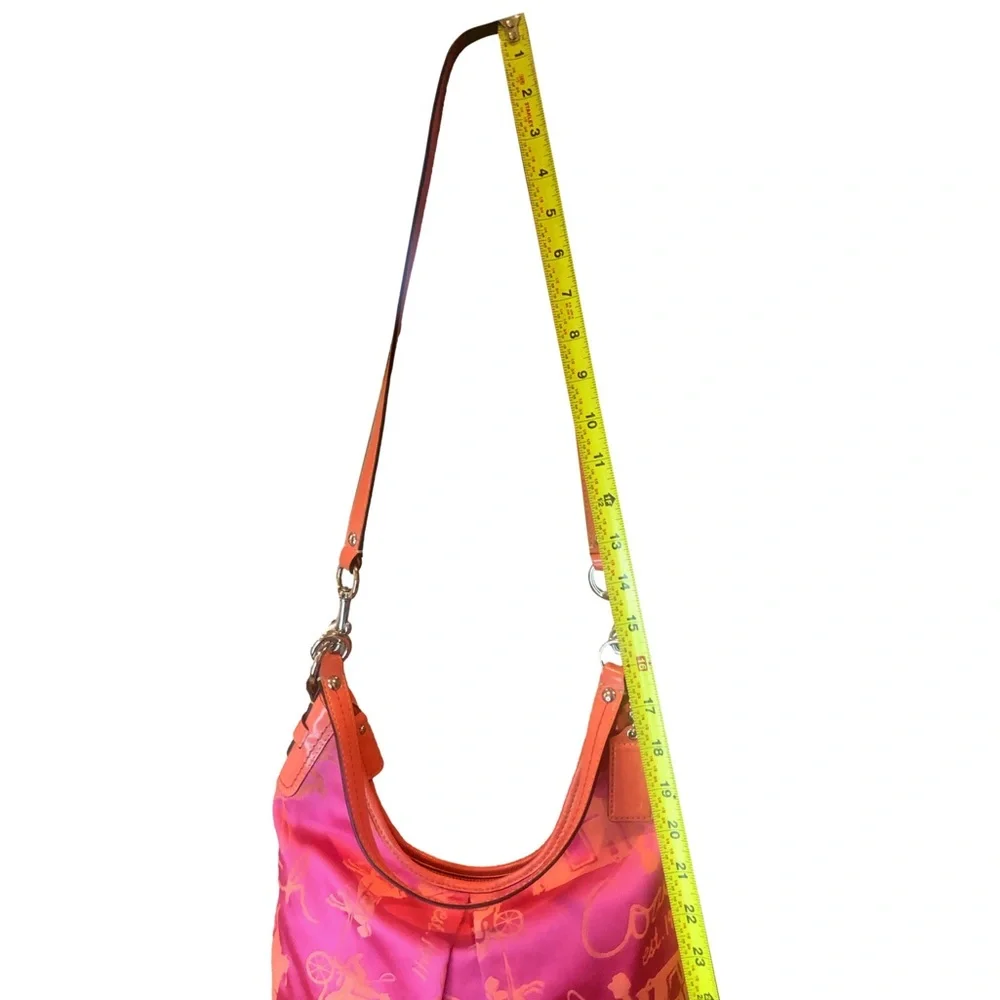Coach Hot Pink and Coral Satin Signature Hobo